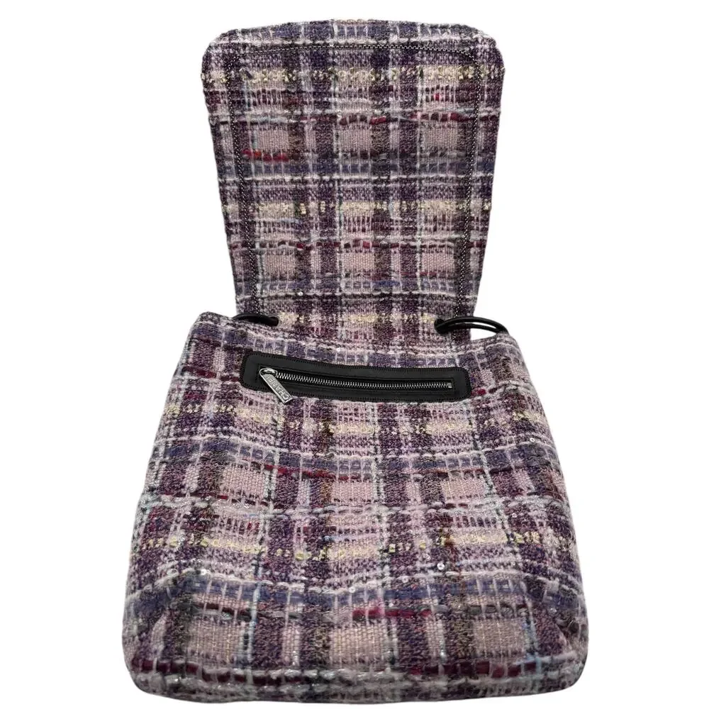 Chanel Lavender Tweed Camellia Large Flap Messenger Bag